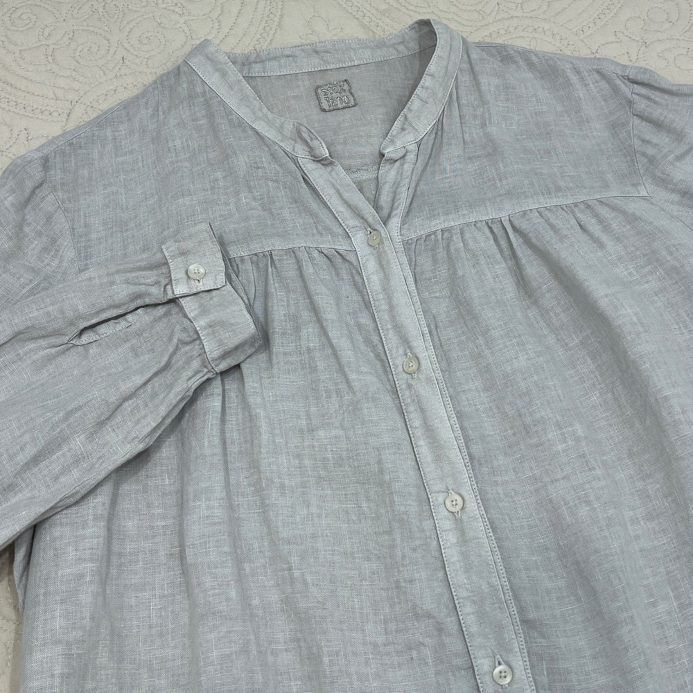 120% Lino Grey 100% Linen Tunic Blouse Braided Tie Waist IT 48 US XL 0127915517